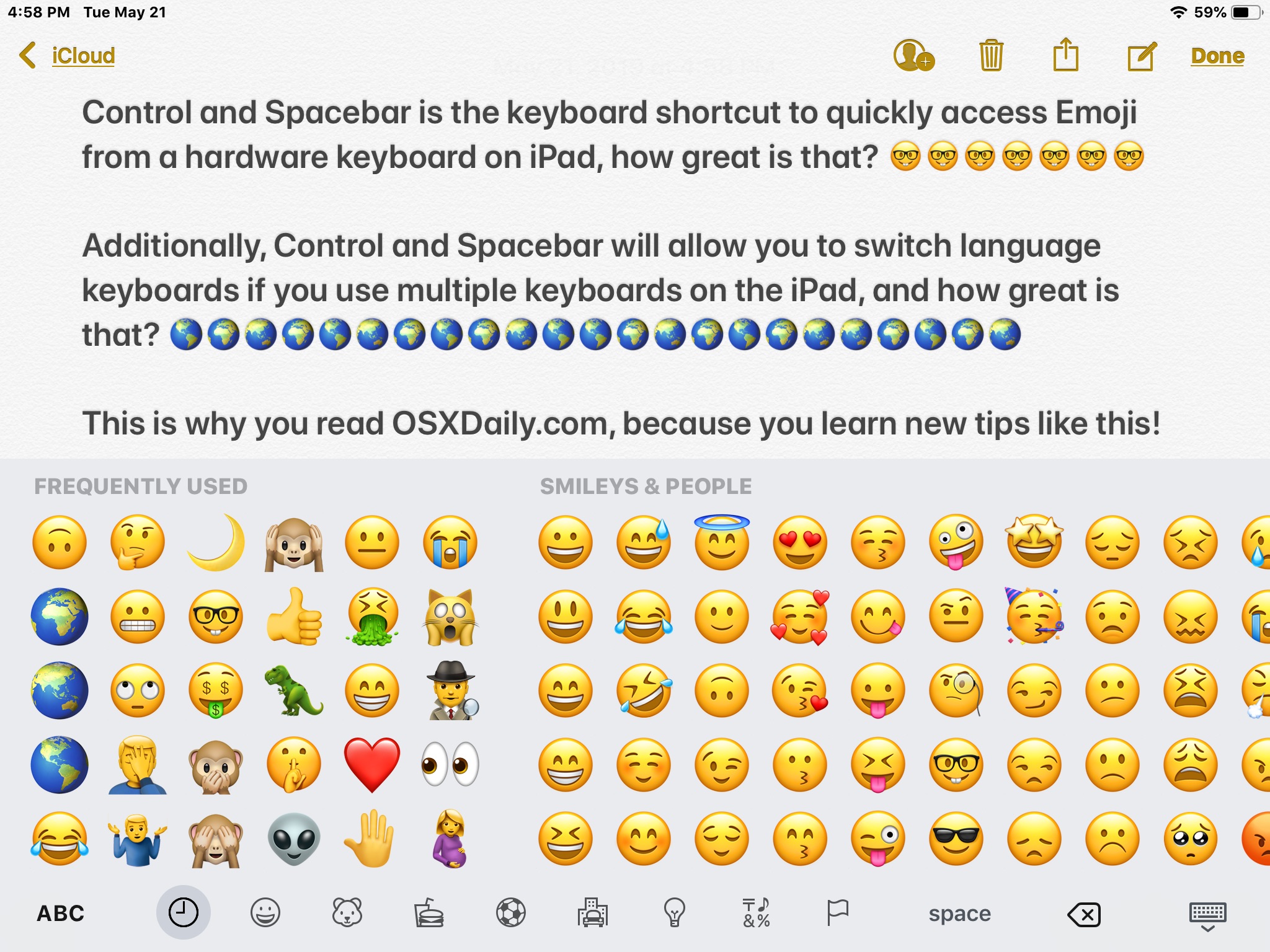 How to Type & Access Emoji by Keyboard Shortcut on iPad