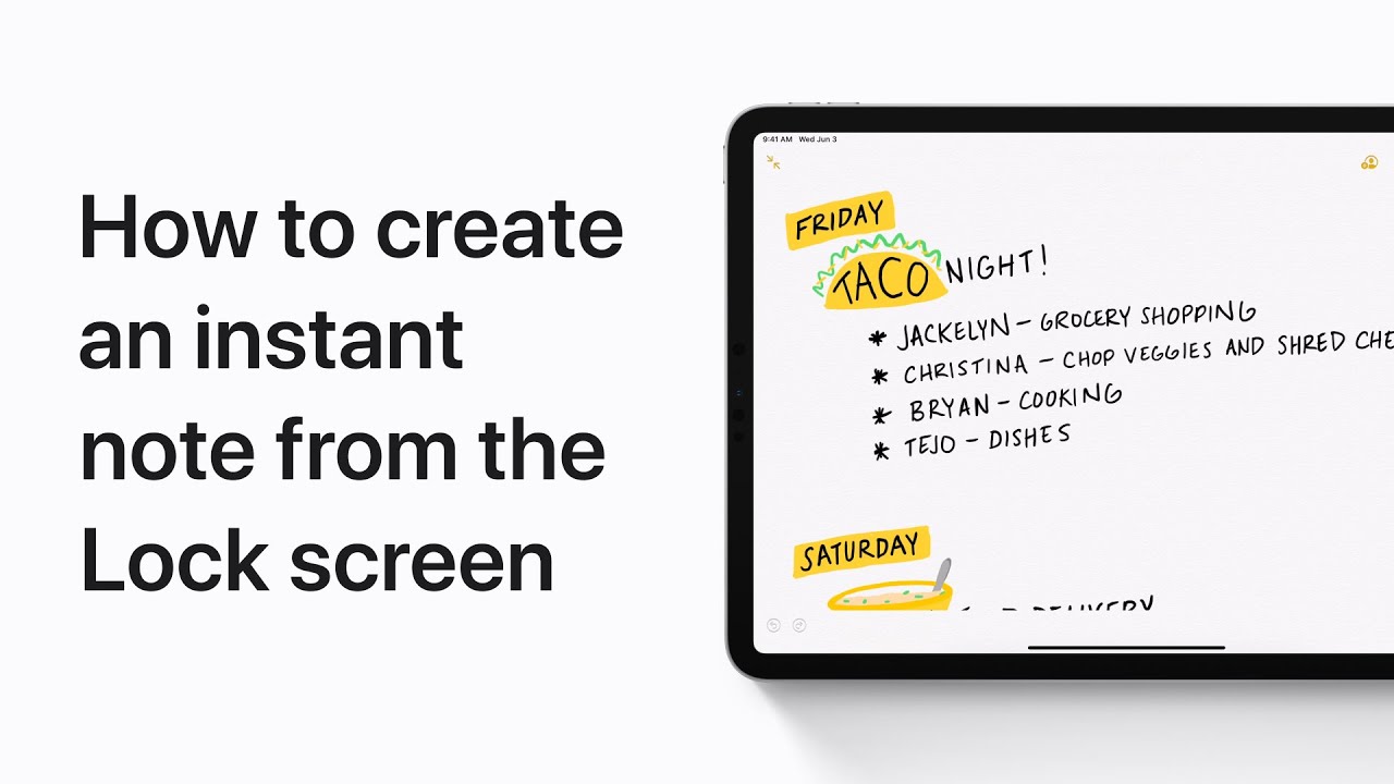 How to create an instant note from the Lock screen on iPad — Apple Support