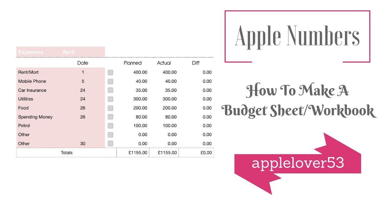 How to make a budget sheet/workbook in Apple Numbers
