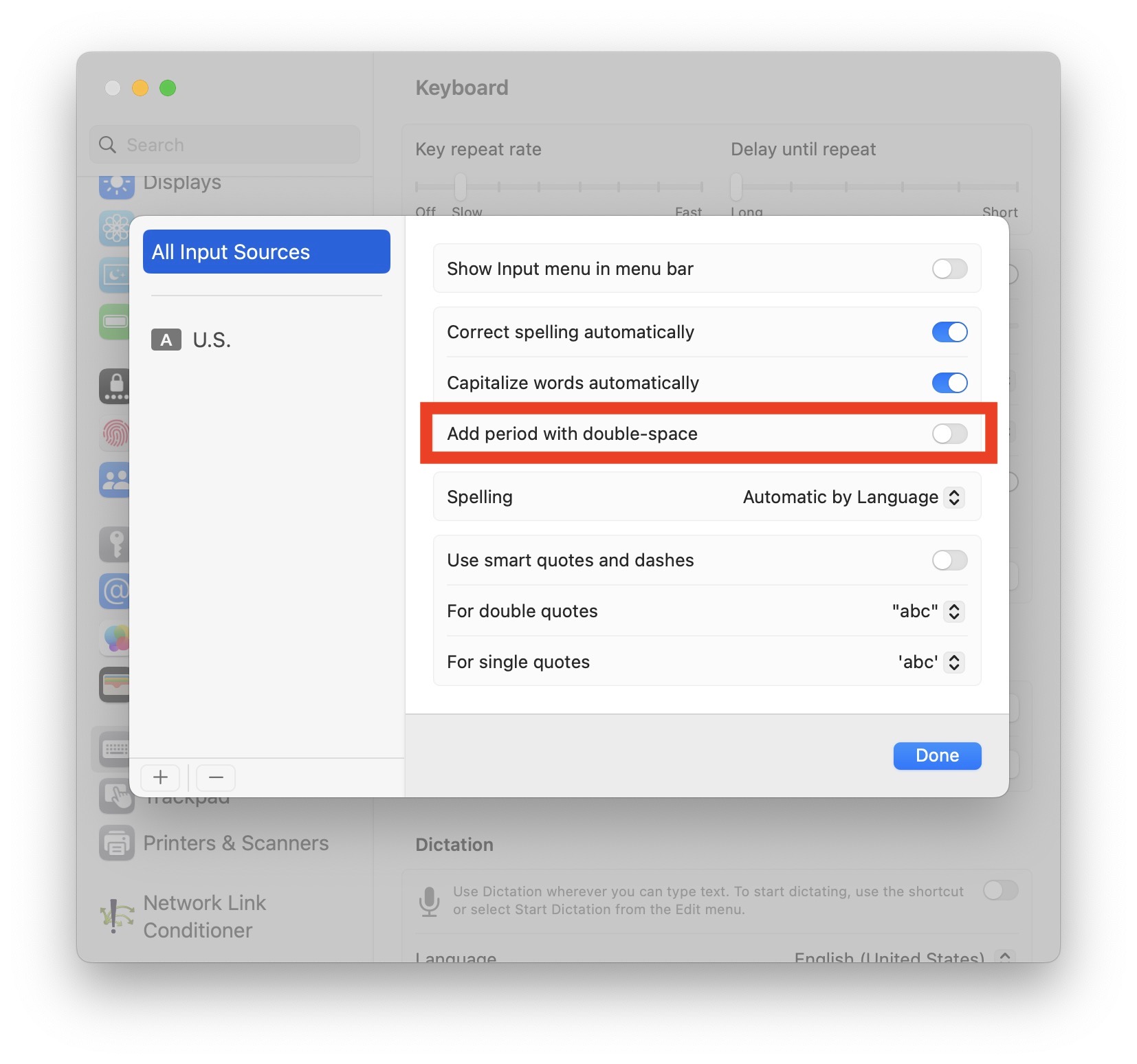 How to Disable Period Typing After Double Space on MacOS Ventura